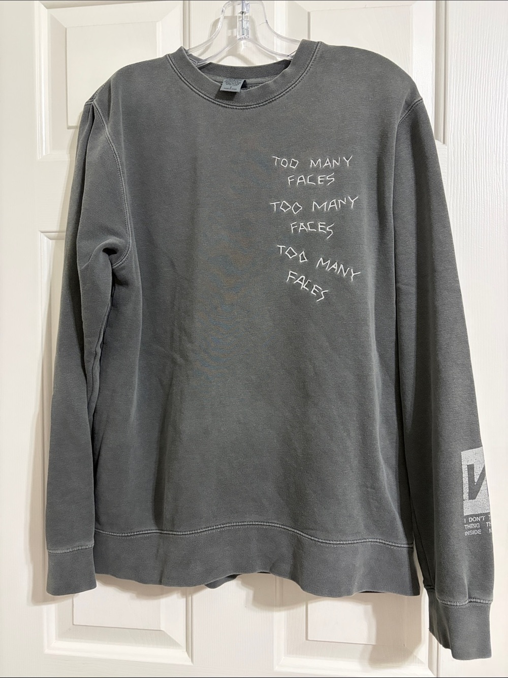 NF Official Merch “Too Many Faces” Lyric Gray Sweatshirt
